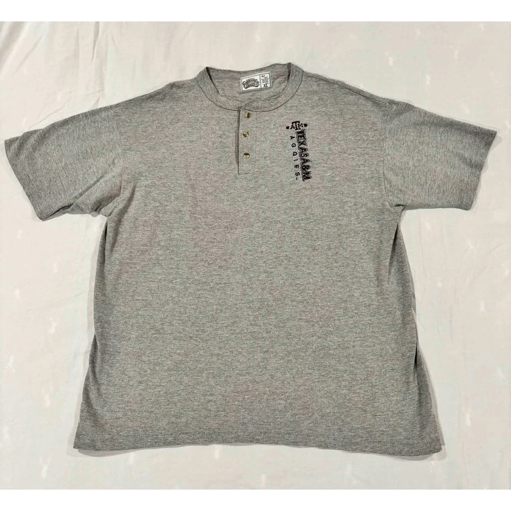 Texas A&M Aggies Henley Shirt Mens‎ XL Gray Carrousel Trading Co Short Sleeve